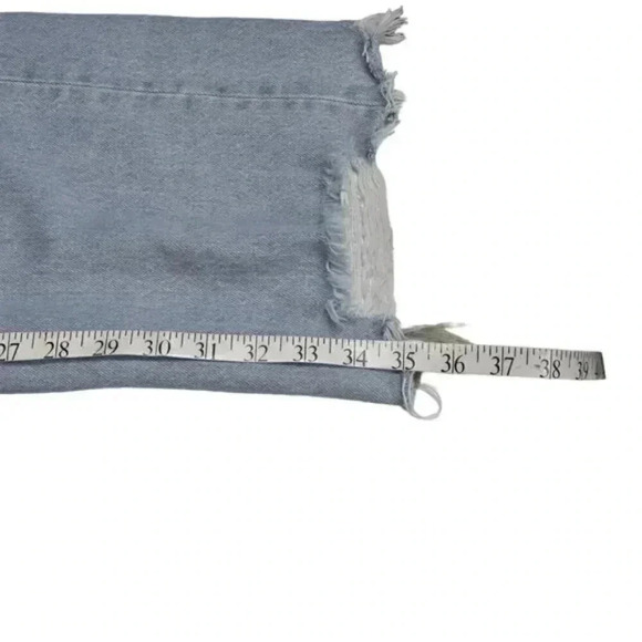 Zara Destroyed High Rise Full Length Jeans With Vents Slits Light Wash Raw Hem 6 - Picture 15 of 16